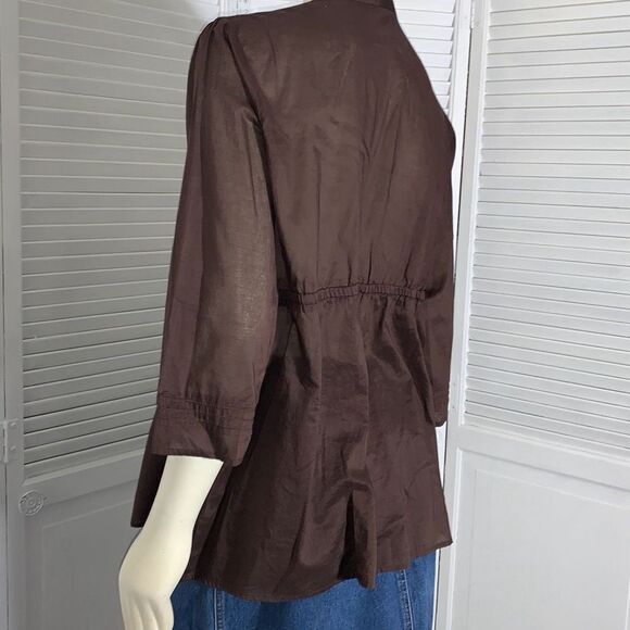 Vintage Brown Semi Sheer Cotton Prairie Boho Tunic Top 1X - Picture 9 of 13